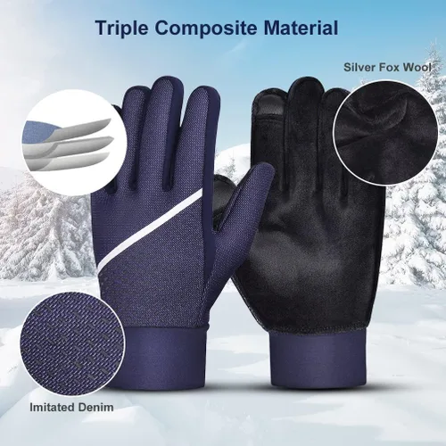 Miniatura 5 de Guantes de invierno para hombres y mujeres, para pantalla táctil para clima frío, antideslizantes, guantes cálidos con forro térmico de punto suave