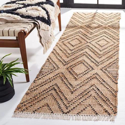 SAFAVIEH Natural Fiber Collection NF223Z - Alfombra de pasillo, 2 pies 3 pulgadas x 8 pies, color negro y natural, tejido plano, hecho a mano,