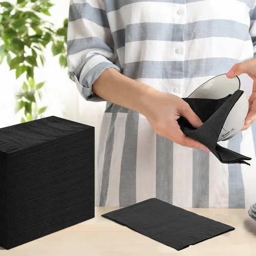 Miniatura 6 de Kisston 200 servilletas de papel negras desechables de lino suaves y absorbentes, toallas de mano desechables de tela para cocina, baño, boda