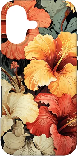 Hawaiian Tropical Design Yellow Red Hibiscus Plumeria Case for iPhone 17
