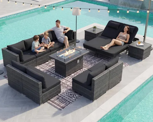 Miniatura 105 de NICESOUL Juego de muebles de patio para exteriores de 7 piezas con mesa para hoguera, gas natural y propano convertible, respaldo alto de 29.3