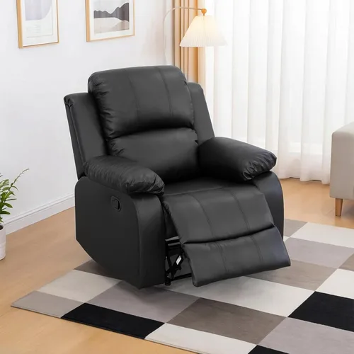 Miniatura 19 de Faux Leather Manual Recliner Sofa Set, 3 Piece Living Room Furniture Set, Loveseat Reclining Couch and 2 Recliner Chairs for RV Home Theater (Black)