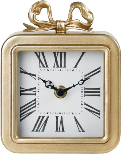 NIKKY HOME Relojes de mesa dorados, decoración de reloj de mesa con lazo de metal, reloj de escritorio vintage, silencioso, sin tictac, funciona con