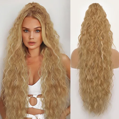 Miniatura 42 de ORSUNCER Extensión de cola de caballo de 18" con pinza rizada, cola de caballo esponjosa, extensiones de pelo sintético de aspecto natural para mujer