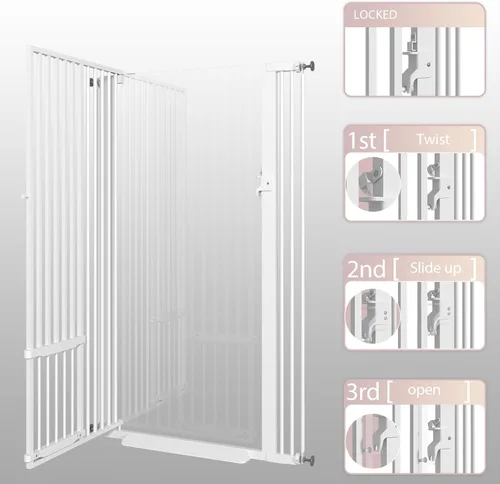 Miniatura 4 de Puerta extra alta para gatos de 55.11 pulgadas de ancho de 29.5-40.6 pulgadas de ancho para puerta de mascotas con puertas para gatos, kit de Blanco