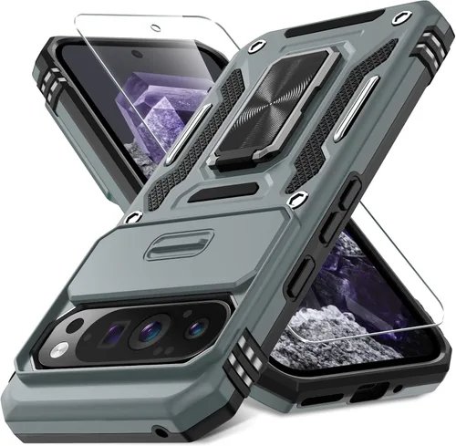 Miniatura 32 de DEERLAMN Funda para Google Pixel 8 con cubierta deslizante para cámara + protector de pantalla (1 paquete), soporte de anillo giratorio grado