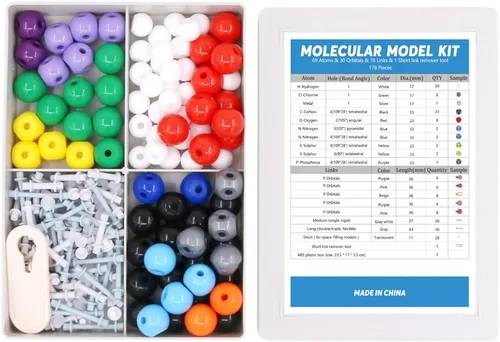 Miniatura 5 de Swpeet Kit de modelo molecular de 178 piezas para profesor de modelo molecular inorgánico y orgánico y 16 años y más adolescentes, 69 átomos, 30