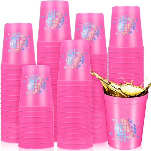 Tioncy 50 vasos de plástico de 16 onzas para fiesta de discoteca para despedida de soltera, vasos reutilizables a granel de los años 70, 80, 90,