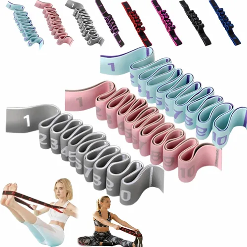 Miniatura 15 de Banda de resistencia de fitness para estiramiento y yoga, bandas de resistencia con asas para brazos, ejercicio de tirador de moda, bandas