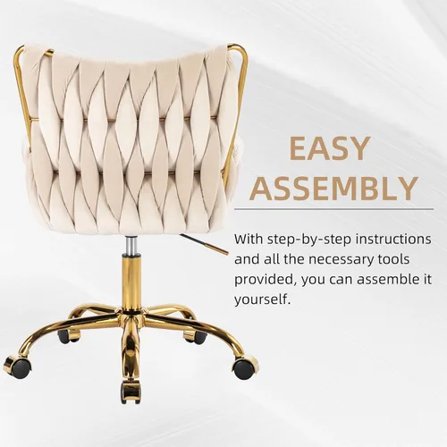 Miniatura 6 de Westice Silla de Escritorio de Terciopelo, Silla Cómoda Dorada para Oficina en Casa con Respaldo Tejido a Mano, Silla Giratoria de Altura Ajustable