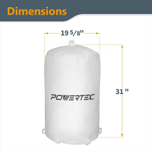 Miniatura 5 de POWERTEC 70333 Bolsa colectora de polvo, 21 x 31 pulgadas, filtro de 1 micrón, para JET, Grizzly, Shop Fox, Wen, Harbor Freight y POWERTEC DC-1512