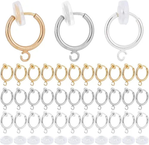 SUNNYCLUE 1 caja de 30 convertidores de aretes de latón, ganchos para abrazar con bucles abiertos, almohadillas para aretes, clips para hacer joyas,