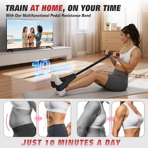 Miniatura 2 de Banda de resistencia mejorada de pedal con asas, bandas de resistencia para pedal de pie para mujeres, entrenamiento de piernas y abdominales