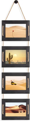 Miniatura 17 de DLQuarts Marcos Colgantes de Fotos 5x7 para Collage y Decoración de Pared, 4 Aperturas 5x7 con Paspartú a 3.5x5, Marco Rústico de Madera con Cuerda