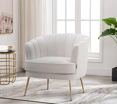 Miniatura 9 de Silla de barril moderna de terciopelo con acento, sillón con patas doradas para sala de estar, dormitorio, oficina en casa, silla de club
