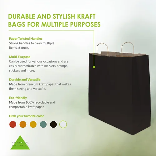 Miniatura 2 de Prime Line Packaging Bolsas de regalo negras, bolsas de regalo de papel kraft con asas para pequeñas empresas, bolsas de compras extra grandes