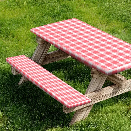 Miniatura 11 de Funda para Mesa de Picnic y Fundas para Bancos, Mantel Ajustado con Borde Elástico, Resistente al Agua y Aceite, para Exteriores, Jardín, Camping