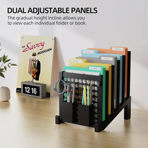 Miniatura 7 de Organizador de archivos para escritorio con caja de almacenamiento y gancho, organizador de archivos de escritorio inclinado con soporte vertical