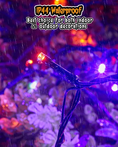 Miniatura 3 de Luces de Halloween moradas y naranjas de 66 pies para exteriores, 200 luces LED de Halloween con 8 modos, enchufable naranja morado colgante