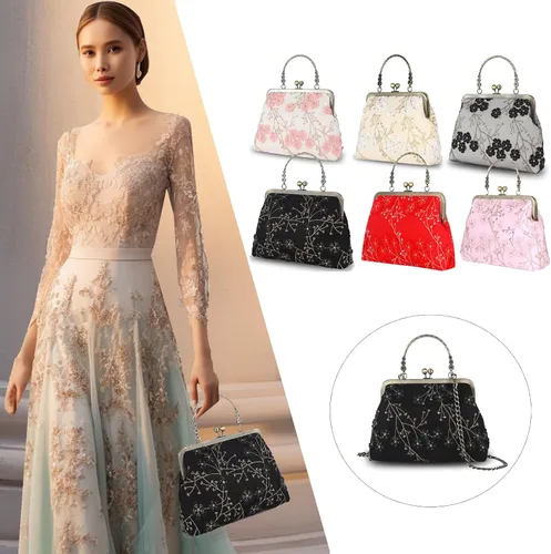 Miniatura 21 de Bolso floral con asa superior, bolso de noche Kiss Lock para mujer, bolso vintage