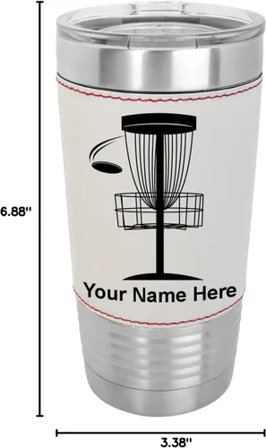 Miniatura 8 de LaserGram Vaso aislado al vacío de 20 onzas, Disc Golf, grabado personalizado incluido (piel sintética, estilo béisbol)