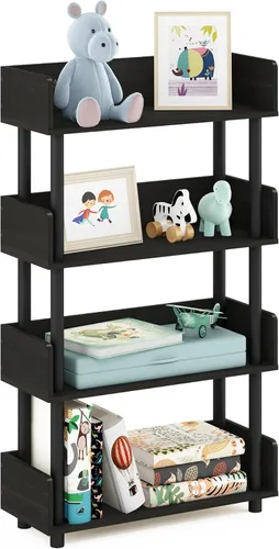 Miniatura 35 de Furinno Turn-N-Tube - Estantería de exhibición multiuso, de 4 niveles, con tubos clásicos, color nogal de Columbia y negro Columbia Nogal/Negro
