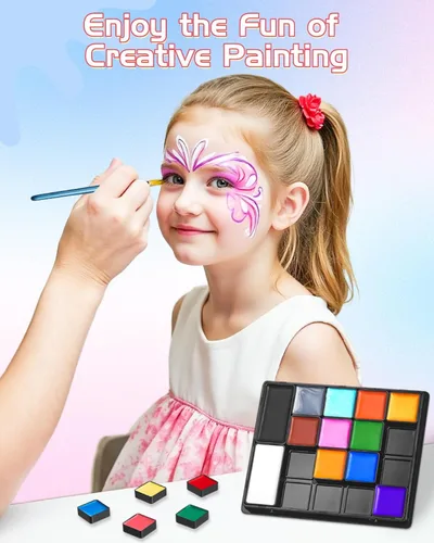 Miniatura 8 de Lictin Pintura Facial a Base de Agua - Kit de Pintura Facial de 18 Colores con Plantillas y Brochas, Kit de Maquillaje de Halloween para Adultos