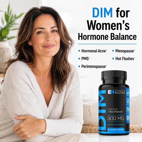 Miniatura 4 de Suplemento DIM de Effective Nutra 300 mg con BioPerine - Bloqueador de estrógeno de extra fuerza para hombres y mujeres - Apoyo hormonal