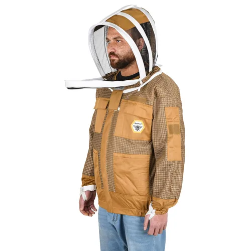 Miniatura 2 de BP-302 Apicultura con velo de 3 capas ultra ventilado con cremalleras YKK y cercas de seguridad para velo redondo marrón profesional (3XL)