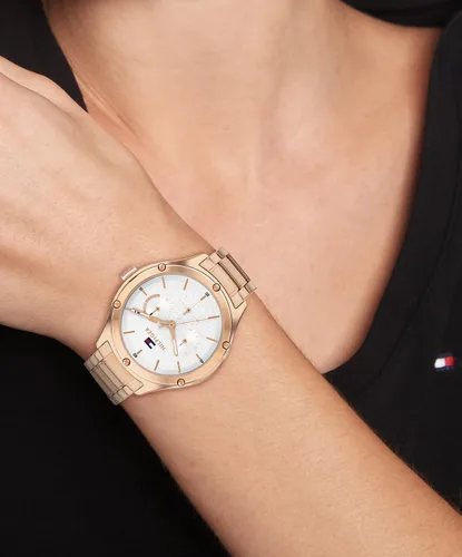 Miniatura 4 de Tommy Hilfiger Reloj multifunción de cuarzo para mujer con esfera blanca plateada (Modelo 1782682), Oro Rosa, Classic