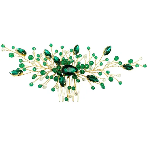 Peine de pelo de novia de cristal verde dorado para novia, accesorios para mujeres y niñas, fotografía de fiesta (verde)