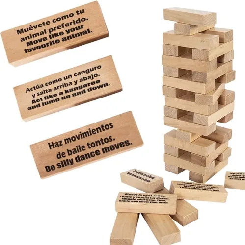 1step2dream Juego de torre de apilamiento español | Juego de bloques bilingües para niños y adultos | Perfecto para la familia, aula | 54 comandos
