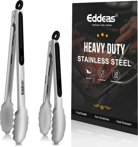 Miniatura 11 de Pinzas para cocinar – Pinzas de cocina de acero inoxidable de 600 grados resistentes al calor, pinzas de bloqueo de metal resistente, perfectas