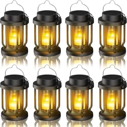 Miniatura 15 de Farol solar para uso en interiores y exteriores, luces solares colgantes con vela parpadeante realista sin llama, resistente a la intemperie