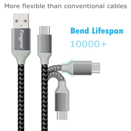 Miniatura 2 de Fasgear Cables USB C a USB A de 10 pies, paquete de 2 cables largos de carga rápida 3A tipo C 2.0, trenzados, compatibles con Galaxy S21 Plus Note