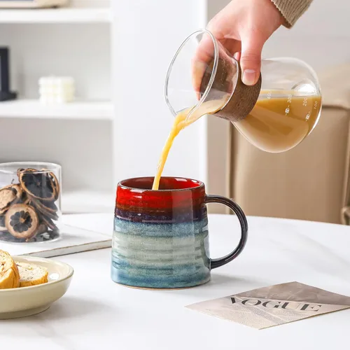 Miniatura 5 de Taza de café grande de cerámica, tazas de cerámica hechas a mano, tazas de té con mango grande para oficina y hogar, 15.5 onzas, aptas para Tinta