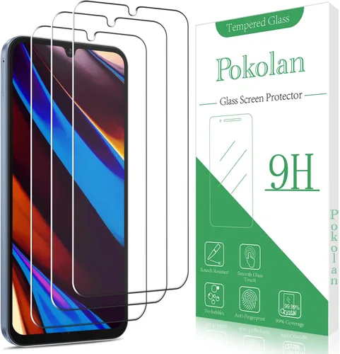 Pokolan Paquete de 3 protectores de pantalla para Samsung Galaxy A15 5G / A15 vidrio templado, sensibilidad táctil, sin burbujas, antiarañazos