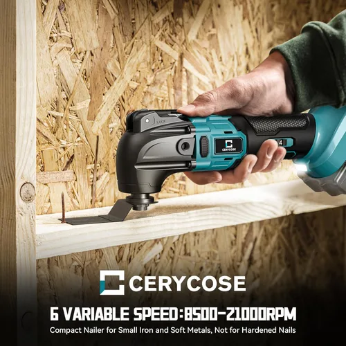 Miniatura 6 de Herramienta oscilante inalámbrica compatible con batería Makita, herramienta de motor sin escobillas de 21000 OPM máx con mango auxiliar, Azul