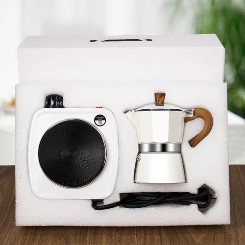 Miniatura 13 de Set de Cafetera Moka 2 en 1 con Estufa Eléctrica de 3 Tazas, Cafetera de Café de Aluminio para Cocina, Percolador Clásico Italiano para Café Mocha