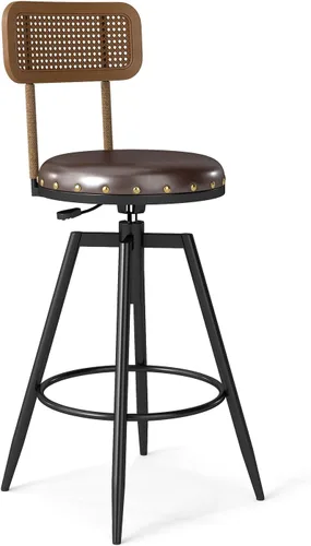 Miniatura 8 de Taburete de bar giratorio ajustable de 42 pulgadas con respaldo, taburetes rústicos de altura de bar, silla de bar de 360 grados para comedor, isla