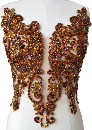 Miniatura 20 de Apliques de encaje hechos a mano con diamantes de imitación para coser en cuentas y lentejuelas para accesorios de ropa de vestido, (verde)