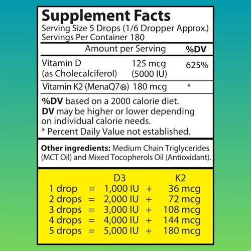 Miniatura 6 de Gotas líquidas de vitamina D3 K2 – Vitamina D3 5000 UI, gotas de vitamina D para adultos, sin rellenos, sin OMG, sin sabor, vitamina D3 líquida