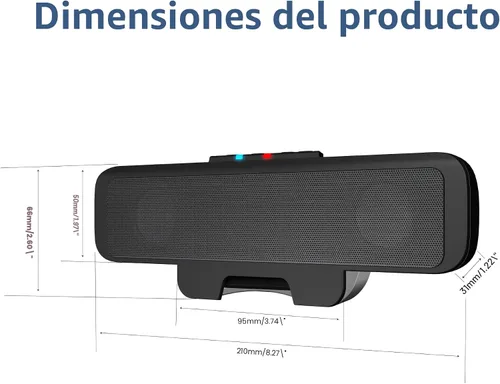 Miniatura 9 de Cyber Acoustics Barra de Altavoces USB y Bluetooth (CA-2890BT) – Altavoz Alimentado por USB con Micrófono para PC y Bluetooth para Conectar