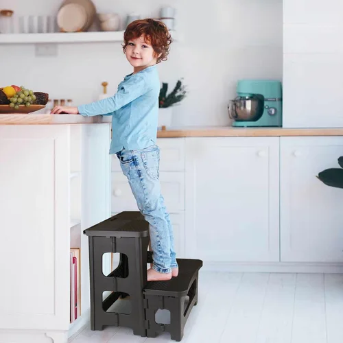 Miniatura 2 de AMOISE Amoise Taburete plegable de 2 escalones, reposapiés portátil antideslizante de 8 y 17 pulgadas de altura doble, soporta 300 libras