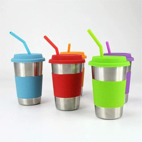 Miniatura 5 de Tifanso Paquete de 8 pajitas reutilizables de silicona de tamaño estándar con 1 cepillo de limpieza, pajitas flexibles extra largas para café