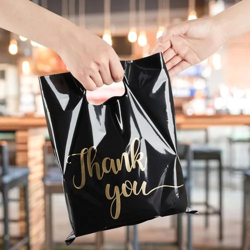 Miniatura 4 de ZORRITA Paquete de 100 bolsas de agradecimiento para pequeñas empresas, bolsas de plástico de 9 x 12 pulgadas con asas, bolsa de mercancía al por