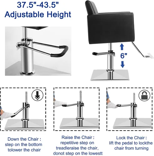 Miniatura 4 de Silla de peluquería para peluquería, capacidad de 330 libras, con bomba hidráulica resistente, equipo de belleza ajustable giratorio de 360°, Negro