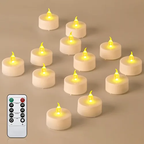 Miniatura 13 de JOSU Velas sin llama, 12 luces LED parpadeantes, funciona con pilas, con temporizador y clips remotos, velas cónicas de ventana blanca cálida