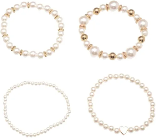 Caiyao Juego de pulseras elásticas de perlas de imitación para mujer, multicapa con cuentas bohemias de semillas de arroz, hilo de perlas apilable,