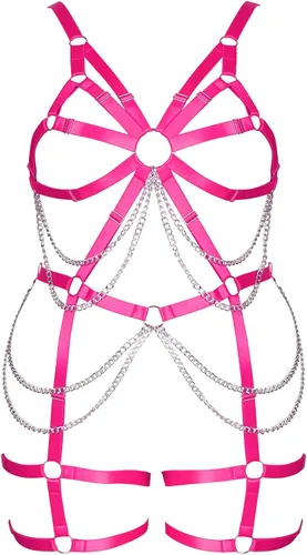 Arnés de cuerpo de las mujeres más tamaño liguero completo jaula ahueca hacia fuera marco Strappy Medias sujetador conjunto Punk goth Rave ropa
